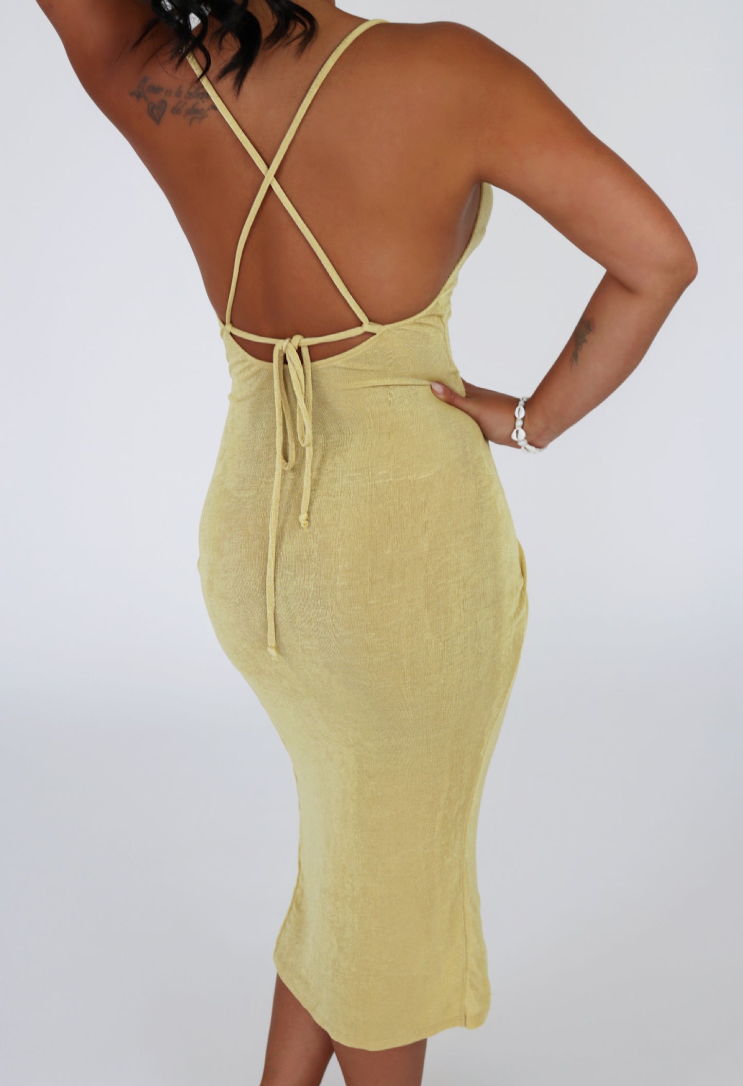 Golden Cowl Midi Dress